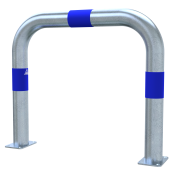 Impact protection bars | as e-charging post protection | to be fixed by plugs, | total width: 750mm, total height: 650mm | hot-dip galvanized with 3 blue reflective strips foil type RA1/A